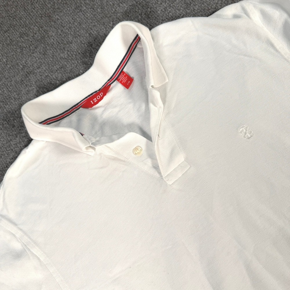 IZOD Mens White Pique Cotton Short Sleeve Advantage Performance Shirt L #4330